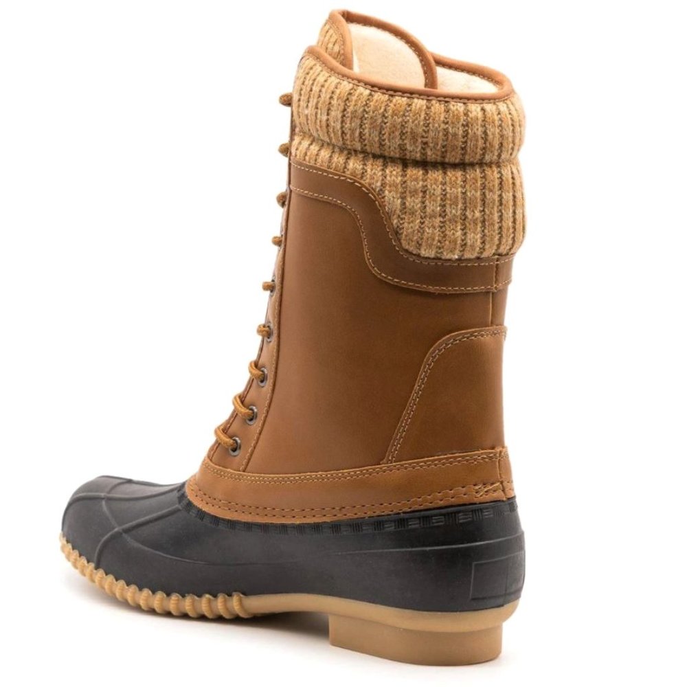 New Cognac Tan Sweater Mid-Calf Snow Duck Boots - Picture 3 of 3